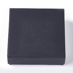 Black Kraft Paper Cardboard Jewelry Boxes, Ring/Earring Box, Square, Black, 10x10x3.5cm