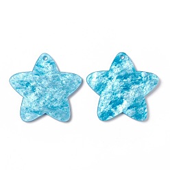 Deep Sky Blue Acrylic Disc Big Pendants, with Glitter Powder, Imitation Gemstone Style, Star, Deep Sky Blue, 49x51.5x2~2.5mm, Hole: 2.8mm
