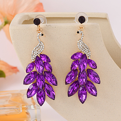 Фиолетовый Серьги-гвоздики из акрилового сплава с павлином, золотые, фиолетовые, 68x28 мм