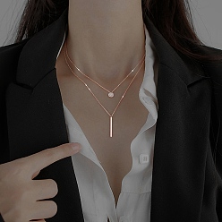 Rose Gold Alloy with Rhinestone Double-Layer Necklaces, Rose Gold, 15.75 inch(40cm)