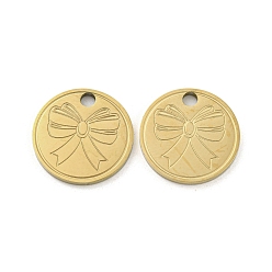 Bowknot Ионное покрытие (ip) 316l подвески из нержавеющей стали, без никеля , реальный 18 k позолоченный, плоский круглый шарм, бантом, 15x1.5 мм, отверстие : 2.2 мм