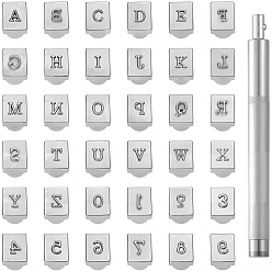 Платина Наборы инструментов для тиснения кожи с использованием сплава букв и цифр, включая ручку, для ремня своими руками, деревянная ремесленная печать, платина, 134x45x15 мм, головка штампа: 10x8x13.5мм