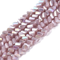 Pale Violet Red Electroplate Opaque Glass Beads Strands, Triangle, Faceted, AB Color Plated, Pale Violet Red, 2~3x3~3.5x3~3.5mm, Hole: 0.7~0.9mm, about 122~136pcs/strand, 10.43~11.61 inch(26.5~29.5cm)