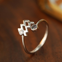 Водолей Кольца-манжеты из стерлингового серебра с родиевым покрытием, инкрустированные кубическими цирконами, созвездий, платина, Водолей, внутренний диаметр: 925 мм