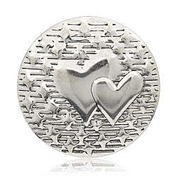 Antique Silver Carved Heart Iron Flat Round Pendants, Antique Silver, 45x3mm, Hole: 5mm