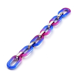 Blue Handmade Two Tone Opaque Acrylic Cable Chains, with CCB Plastic Linking Rings, Flat Oval, Rose Gold, Blue, Links: 31x19.5x5.5mm and 18.5x11x4.5mm, 39.37 inch(1m)/strand