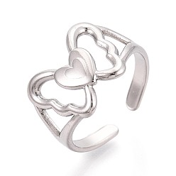 Нержавеющая Сталь Цвет Регулируемые 304 манжеты из нержавеющей стали для женщин, Бабочка и сердце, цвет нержавеющей стали, 14 мм, внутренний диаметр: 18 мм