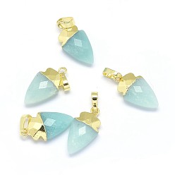 Амазонит Природные подвески амазонит, с длинными латунными накладками, граненые, наконечник, золотые, 18.5x8~10x5 мм, отверстие : 3.5x5.5 мм