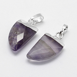 Amethyst Natürlichen Amethyst Edelsteinanhänger, mit Messing-Zubehör, langlebig überzogen, facettiert, culstellate, Silbern Silberfarbig, 19x10.5x5 mm, Bohrung: 4x6 mm