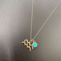 Водолей Ожерелья из сплава аквамарина и стразов в виде созвездия для женщин и мужчин, золотые, Водолей, 15.75 дюйм (40 см)