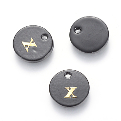 Letter X Süßwasserschalencharme, mit Goldblockschrift, gefärbt, Flachrund, Schwarz, letter.x, 11x1.5 mm, Bohrung: 1.5 mm