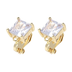 Квадрат Фурнитура для сережек-клипс из латуни для женщин, с кристально горный хрусталь, настоящее 14k золотое и долговечное покрытие, квадратный, 16.5x9.5x11 мм