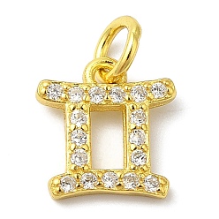 Близнецы 925 серебряные шармы, с четким кубического циркония, созвездие, золотые, Близнецы, 8x8x1 мм, отверстие : 2.5 мм