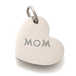 Нержавеющая Сталь Цвет День матери антикоррозийные 304 подвески из нержавеющей стали, с целью перехода в кольце, Сердце со словом мама-оберег, цвет нержавеющей стали, 13.5x16x1.5 мм, отверстие : 4.5 мм