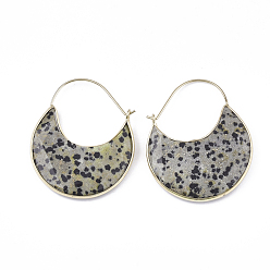 Далматинских Джаспер Серьги-кольца с подвесками в виде полумесяца из далматинской яшмы, с латунной фурнитурой , граненые, 44~51x36.5x4~6 мм , штифт: 1 мм