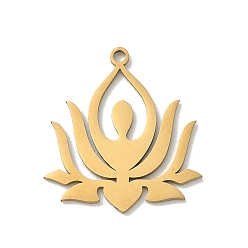 Золотой Йога 201 подвески из нержавеющей стали, цветок лотоса прелести, золотые, 21.5x19.5x1 мм, отверстие : 1.4 мм