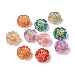 Mixed Color Handmade Lampwork Beads, Flower, Golden Metal Enlaced, Mixed Color, 14x5mm, Hole: 1.1mm