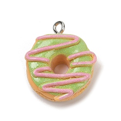 Donut Непрозрачные подвески смолы, имитировать хлеб, с платиново-железными петлями, пончик, 23.5x20x10 мм, отверстие : 2 мм
