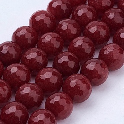 Темно-Красный Натуральный Malaysia нити нефритовый шарик, окрашенные, граненые, круглые, темно-красный, 10 мм, отверстие : 1 мм, около 37 шт / нитка, 14.5 дюйм (36.83 см)