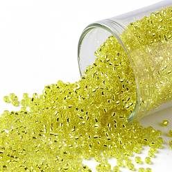 (32) Silver Lined Lemon Круглые бусины toho, японский бисер, (32) лимон с серебряной подкладкой, 15/0, 1.5 мм, отверстие : 0.7 мм, о 3000шт / бутылка, 10 г / бутылка