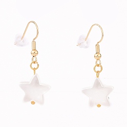 Golden Dangle Earrings, with Acrylic Imitation Pearl Beads, Brass Earring Hooks and Plastic Ear Nuts, Star, Mixed Color, Golden, 37mm, Pin: 0.6mm