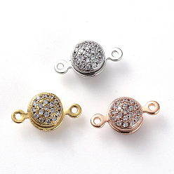 Mixed Color Brass Micro Pave Cubic Zirconia Links Connectors, Flat Round, Mixed Color, 14x7.5~8x6~6.5mm, Hole: 1mm