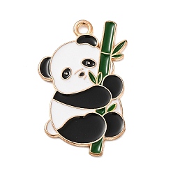 Green Alloy Enamel Pendant, Panda, Light Gold, Green, 31x19x1mm, Hole: 2mm