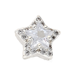 Звезда Латунные микро проложить кубического циркония бусы, серебряные, звезда, 10x10.5x7.5 мм, отверстие : 2x2.5 мм