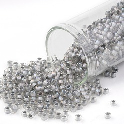(261) Inside Color AB Crystal/Gray Lined Круглые бусины toho, японский бисер, (261) внутри цвет ab кристалл / серая подкладка, 8/0, 3 мм, отверстие : 1 мм, Около 10000 шт / фунт