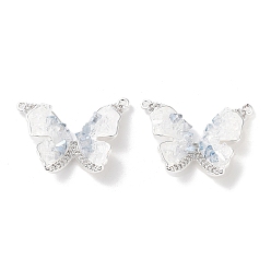 Посеребрённый Латунные микропаве прозрачные подвески с фианитом, без кадмия, без никеля и без свинца, с эмалью и хрустальным кварцем, бабочка, 925 серебро покрытием, 18x24x6 мм, отверстие : 1 мм