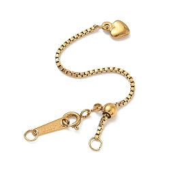 Real 18K Gold Plated 304 Stainless Steel Box Chain Extenders, with Clasps and Heart Charms, Ion Plating(IP), Long-Lasting Plated, Real 18K Gold Plated, 67mm