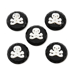Black Onyx Натуральный черный оникс (окрашенный и нагретый) с подвесками из натуральных белых ракушек, граненый плоский круг с подвесками в виде черепа, 20x6 мм, отверстие : 1 мм