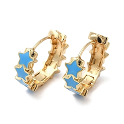 Темно-Голубой Серьги-кольца из латуни с позолотой Star Real 18k, с эмалью, глубокое синее небо, 19.5x7 мм