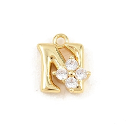 Letter N Латунные микропаве прозрачные кубические циркониевые подвески, долговечный, стойки покрытие, без кадмия и без свинца, реальный 18 k позолоченный, Письмо N, 10.5x8.5x3.5 мм, отверстие : 1.2 мм
