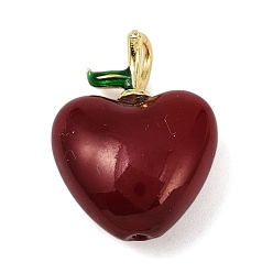 Темно-Красный Латунь эмаль подвески, яблоко, с ABS имитации жемчуга, без свинца и без кадмия, долговечный, стойки покрытие, реальный 18 k позолоченный, темно-красный, 22x17x9 мм, отверстие : 4x2 мм