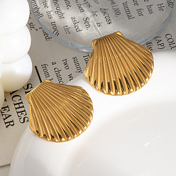 Золотой Модные серьги-гвоздики в форме ракушки из нержавеющей стали, золотые, 29.4x32.7 мм