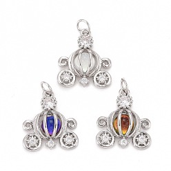 Mixed Color Brass Micro Pave Clear Cubic Zirconia Pendants, with Platinum Plated Brass Loops & Glass, Cadmium Free & Nickel Free & Lead Free, Tortoise, Mixed Color, 19x17x5mm,  Jump Ring: 5x0.8mm, 3.5mm Inner Diameter