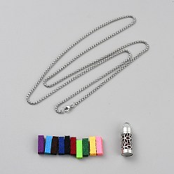 Цветок 316 ожерелья с подвесками в виде флаконов духов из хирургической нержавеющей стали, с 10шт. прямоугольные волокнистые подушечки для распыления эфирных масел, цвет нержавеющей стали, цветок, 27.76 дюйм (70.5 см), Кулон : около 30x10 мм