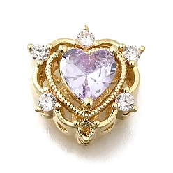 Лиловый Латунные кубические циркониевые сердечки многорядные звенья, долговечный, стойки покрытие, золотые, сирень, 13.5x13x7 мм, отверстие : 1.2 мм