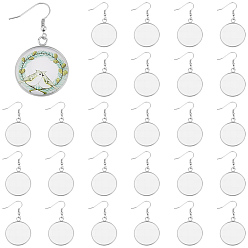 Stainless Steel Color 60Pcs 304 Stainless Steel Earring Hooks, with Blank Pendant Trays, Flat Round Setting for Cabochon, Stainless Steel Color, 50mm, Tray: 25mm, 20 Gauge, Pin: 0.8mm