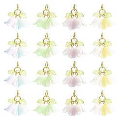 Oro 16pcs colgantes de acrílico, con fornituras de latón y 304 anillas de acero inoxidable, flor, dorado, 26 mm