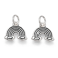 Antique Silver 925 Sterling Silver Rainbow Charms with 925 Stamp & Jump Rings, Antique Silver, 10.5x11x1.5mm, Hole: 3.5mm