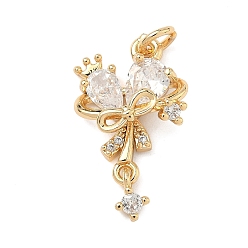 Прозрачный Кулон из циркония, подвески в виде короны и бантика, реальный 18 k позолоченный, прозрачные, 23x15x5 мм, Перейти кольцо: 5x0.8 мм, отверстие : 3.4 мм