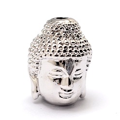 Platinum Brass Beads, Micro Pave Grade AAA Cubic Zirconia, Buddha Head, Cadmium Free & Nickel Free & Lead Free, Platinum, 14x10x11mm, Hole: 2mm