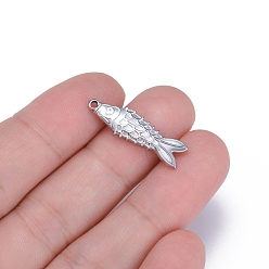 Нержавеющая Сталь Цвет Подвески из нержавеющей стали, не тускнеющие, очарование рыбы, цвет нержавеющей стали, 27.5x8.5 мм