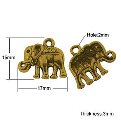 Античное Золото Тибетский стиль сплава прелести подвески, без кадмия, без никеля и без свинца, слон, античное золото , 15x17x3 мм, отверстие : 2 мм