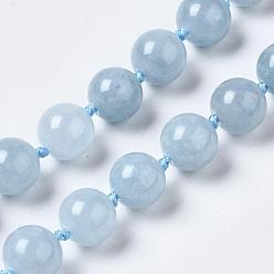 Aquamarine Natural Aquamarine Beaded Necklaces, with Alloy Lobster Clasps, Round, Dyed, 18.8 inch~19.2  inch(48~49cm), round: 10mm