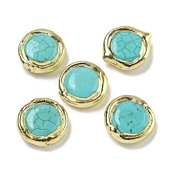 Плоский Круглый Стойки обшивки латунные бусины, с естественным Howlite, долговечный, окрашенные, плоско-круглые, 15~17x15~16x5~5.5 мм, отверстие : 0.7~0.8 мм