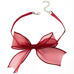 (123L) Белый крем непрозрачный блеск 1 Женские колье-чокеры из поликарбонатной газовой ткани с бантом, платина, огнеупорный кирпич, 11.81 дюйм (30 см)