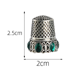 Antique Silver Brass Sewing Thimbles, Rhinestone Fingertip Protector Tools, DIY Craft Accessories, Column, Antique Silver, 20x25mm